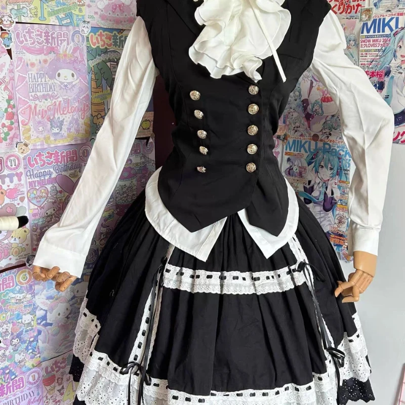 Camicette Lolita stile giapponese Deeptown Donna Camicie bianche con volant Kawaii Harajuku Camicia nera dolce stile preppy vintage Cutecore