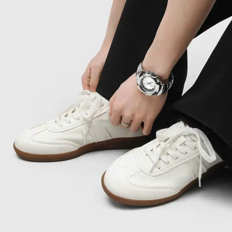 Men's Retro Casual Sneakers Suede Leather Splicing Lace-up Flat Non-slip Rubber Sole Comfort Breathable Daily Walking Footwear