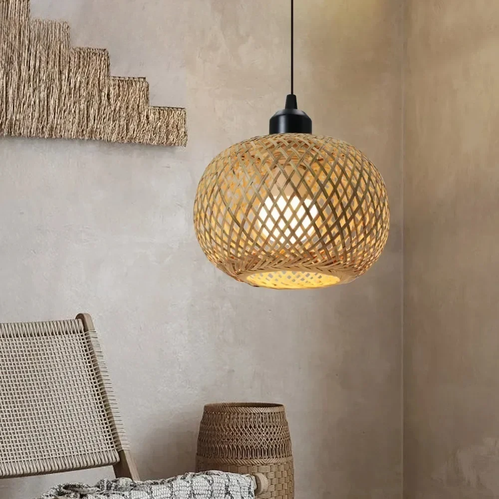 Bamboo Pendant Lamp Lustre Chandelier Hanging Lamp Handmade Rattan Pendant Light Fixture Restaurant Dining Room Indoor Lighting