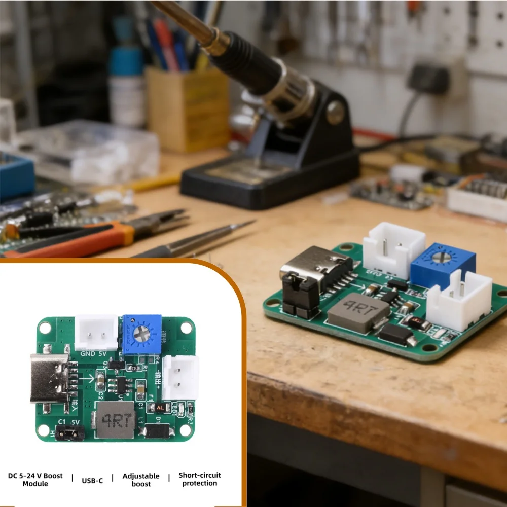 DC-DC Adjustable Step Up Module 3-6V to 5-24V Dual Input Type-C 2A Output Self-Recovery Short Circuit Protection