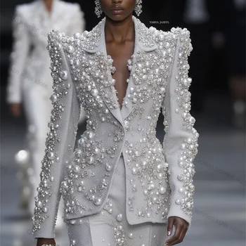 Ensemble de costume argenté pour femmes, 2 pièces, Blazer en...