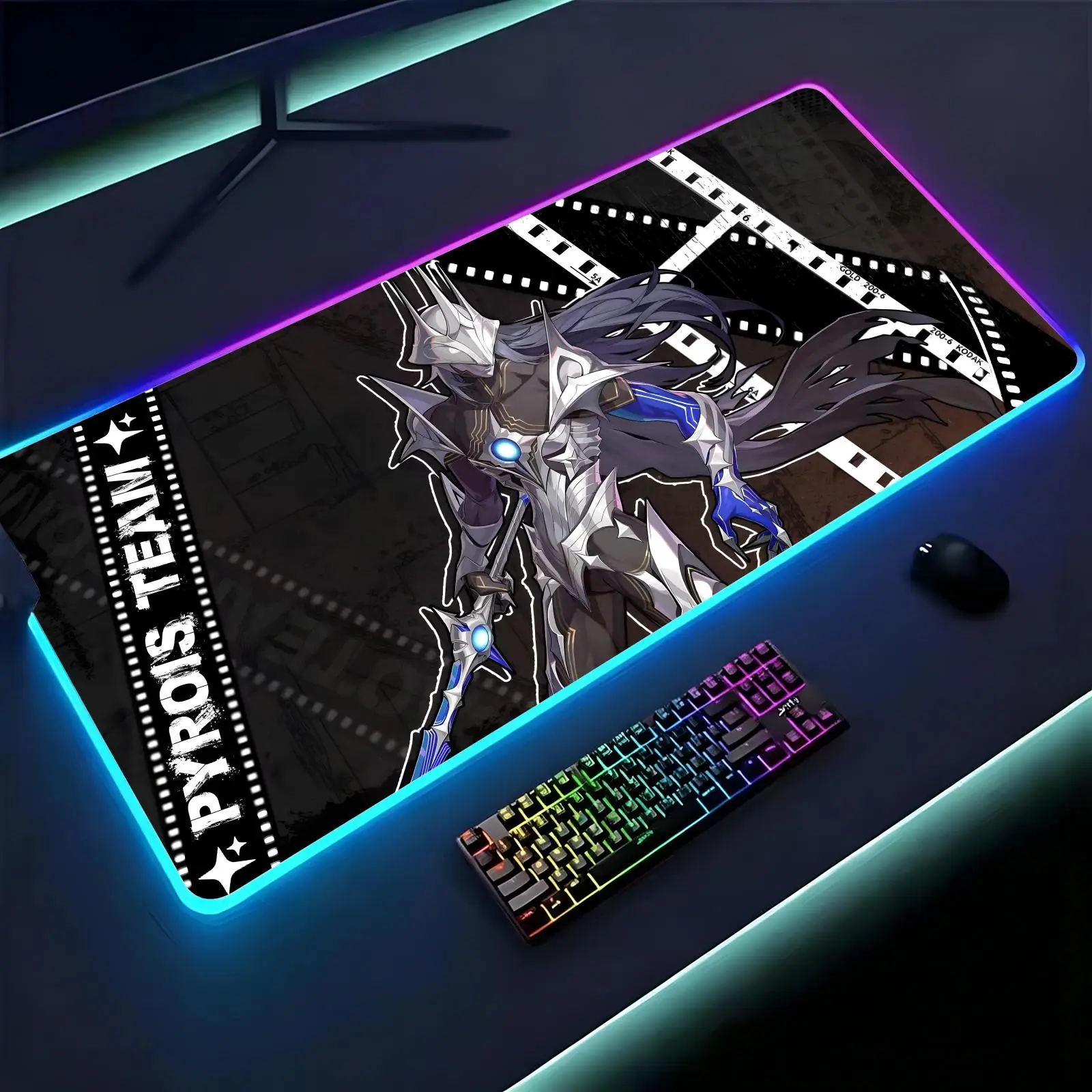 Zenless Zone Zero Pyrois Large RGB backlit esports gaming mouse pad, smooth soft cloth surface, LED luminous extended desk mat