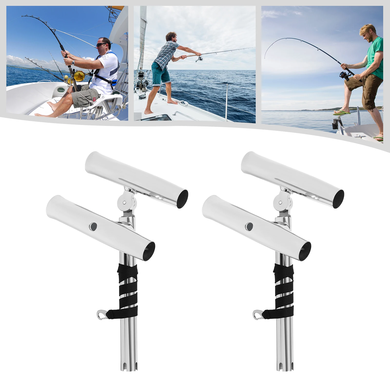 2pcs Double-head Stainless Steel Fishing Dual Rod Stainless Steel Silver Fishing Rod Holder Adjustable Rod Holder