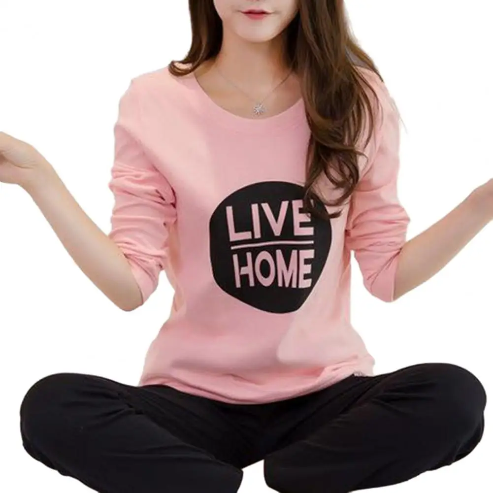 

Soft T-shirt Trousers Set Cozy Women's Cartoon Rabbit Pajama Set Stylish Round Neck Top Elastic Waist Pants for Fall/winter