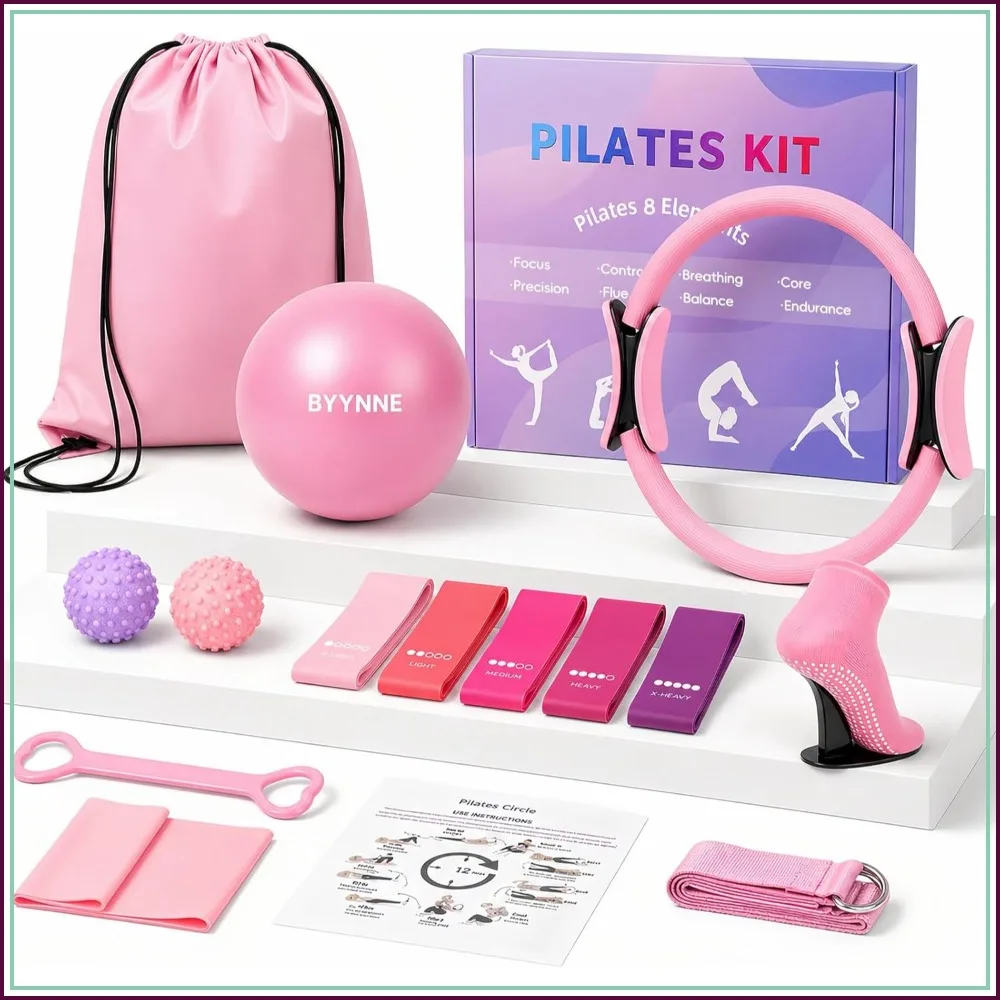 14 Pcs Pilates Set for Women - Ring, Ball, 5 Bands, Guide - Home Workout Essentials