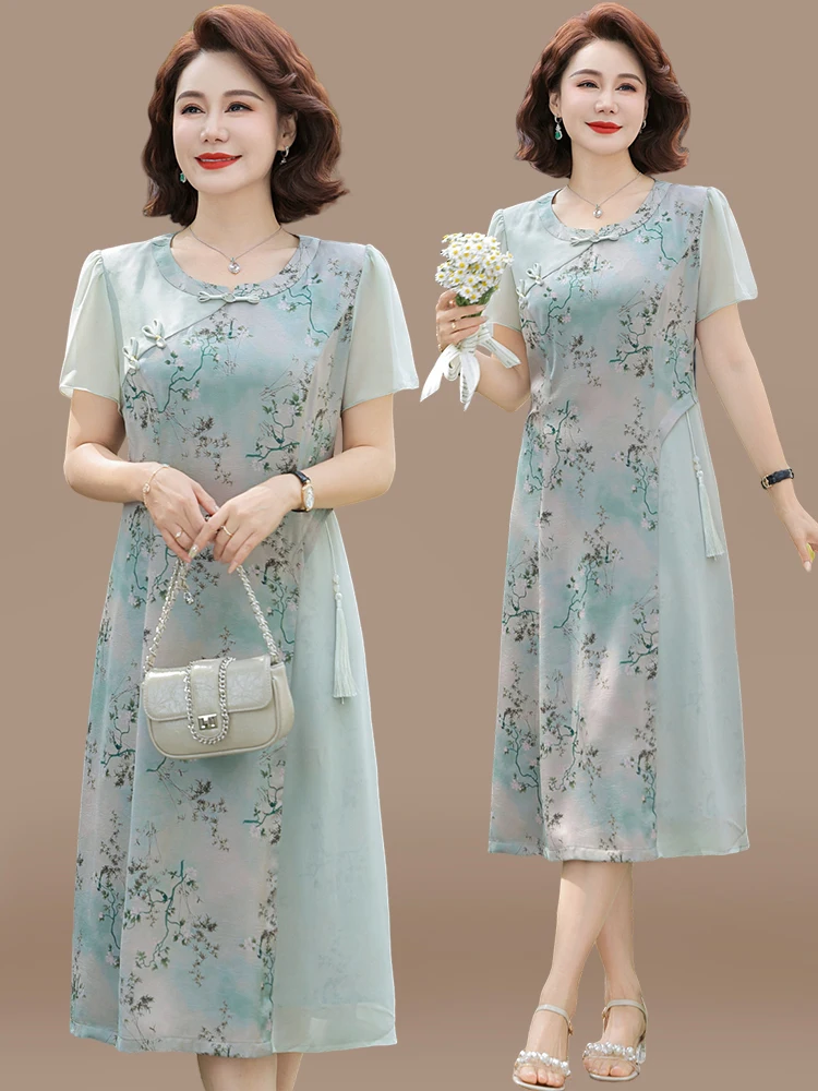 

Новая китайская летняя модная шифоновая платье-рубашка для женщин среднего и старшего возраста, летняя модная шифоновая платье-рубашка для мам.