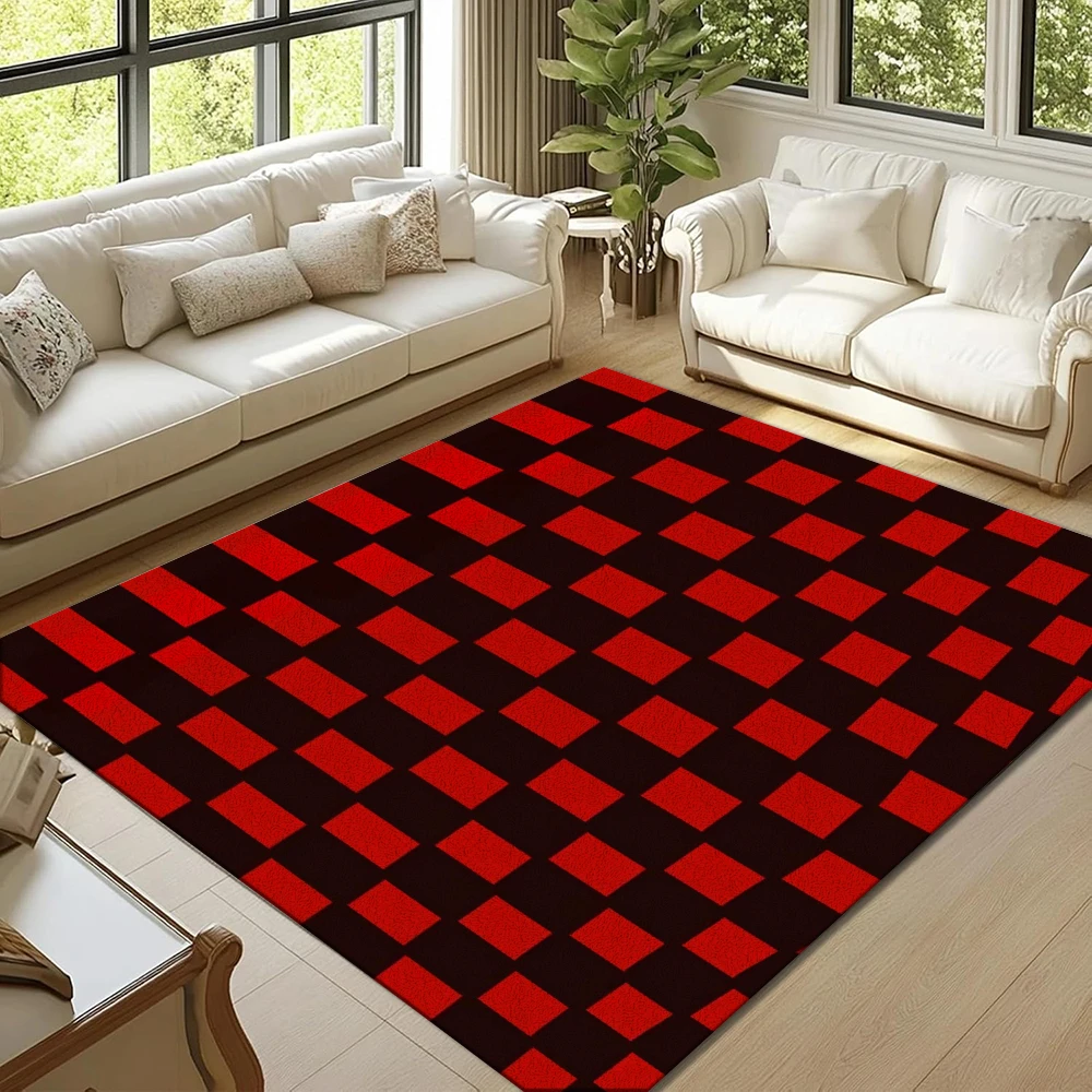 Red‑Black Plaid Decor Rug, Washable Floor Mat for Under‑Bed Use, Indoor and Outdoor Home Decoration ****