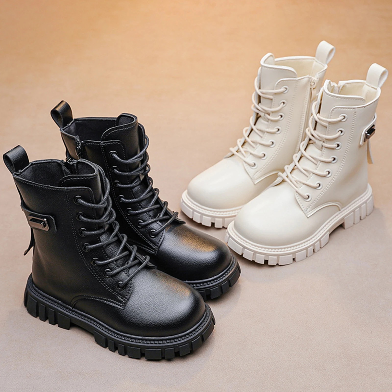 

Children Solid Color Boot Girl Daily Elegant Mid Calf With Rope Flat Boot Kid Outdoor Soft Comfortable Breathable Casual Boot