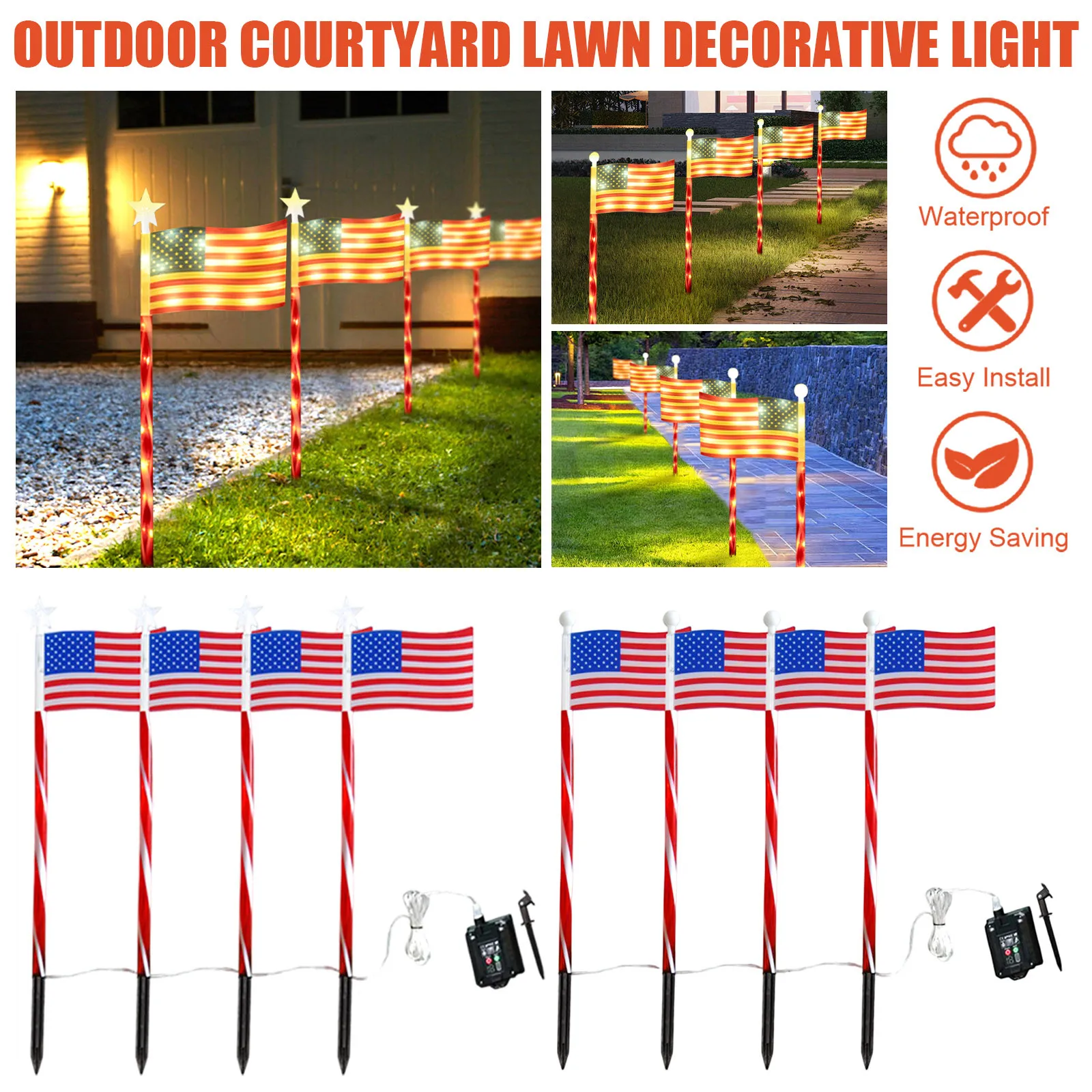 

Led American Flag Stake Lights Patriotic Garden Flag Lights Waterproof Outdoor Pathway Lamps 4th Of July Yard Lawn Ornament 2026