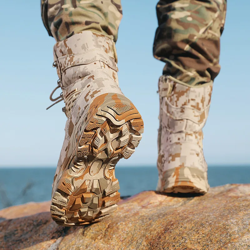 Botas masculinas de alta qualidade ao ar livre camuflagem caça homem bota de trekking antiderrapante botas impermeáveis homens botas senderismo hombre