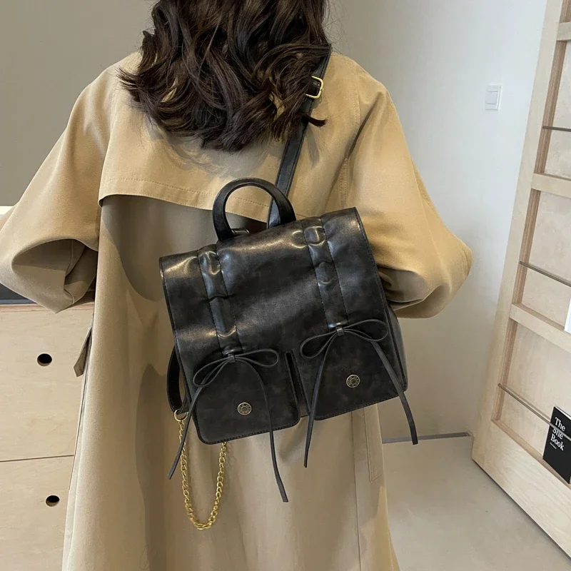 Hot Selling Fashion High-quality PU Women's Backpack 2025 New Trend Drawstring Pleated Chain ShoulderBags Waterproof Travel Bags