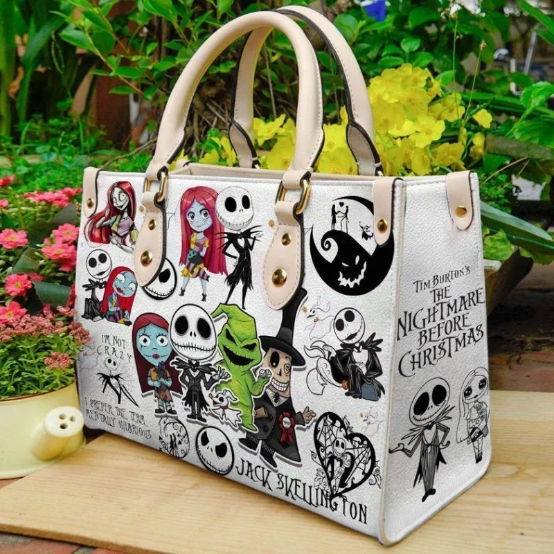 The Nightmare Before Christmas Jack Skellington Pu Leather Shoulder Bag Ladies Anime Luxury Sally Cosplay Handbag Halloween Gift