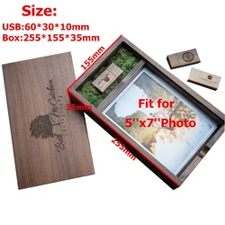 Free Custom Laser Engraving LOGO Wood Album box (5*7 inch Photo) and Wooden USB3.0 Pendrive 256GB 128GB 64GB 32GB 16GB
