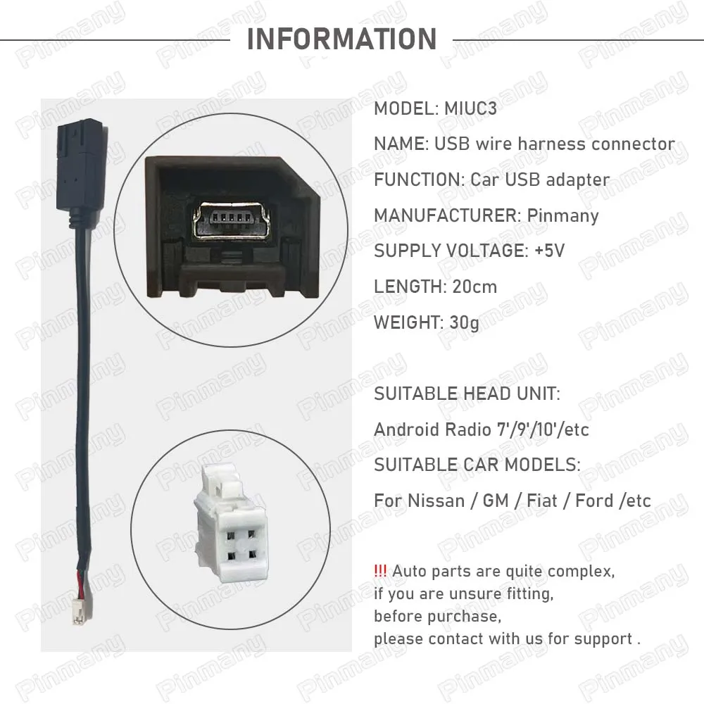 Pinmany Car Radio USB Cable Connector 4-pin 6-pin USB2.0 Audio Data Wire Harness Adapter for Opel, Chevrolet, GMC, Fiat view 4