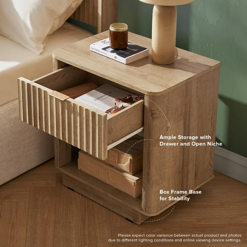 حامل بروكلين الليلي، منضدة المزرعة الحديثة، جانب صغير، طاولة بجانب السرير مع درج، طاولة جانبية مع مساحة تخزين، P مخدد