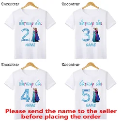 Disney Princess Frozen Elsa Anna Birthday Girl T-shirt Kids Clothes 1 2 3 4 5 6 7 8 9 Years Girls T shirt Children's clothing