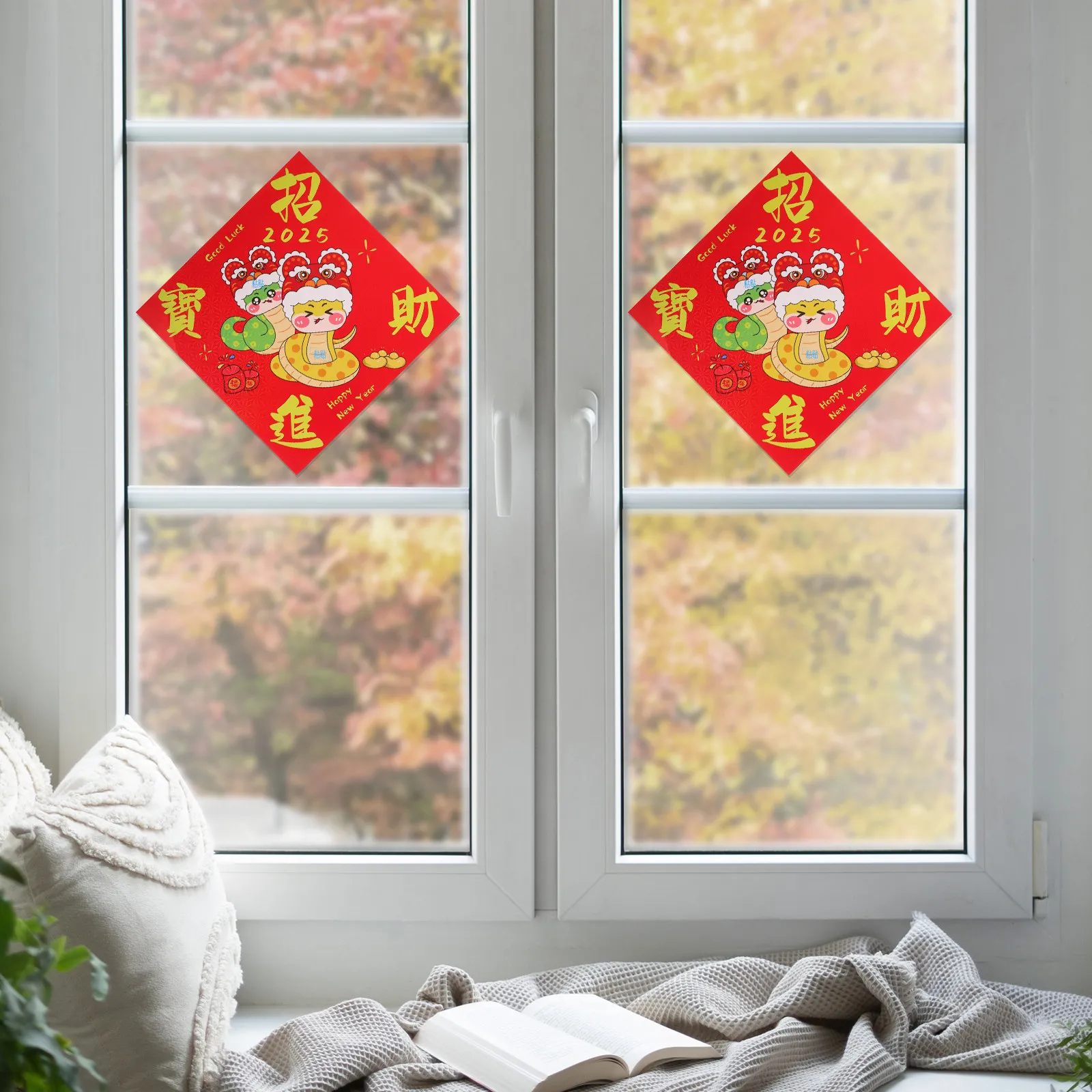

Chinese New Year Fu Stickers 2025 Year of The Snake Red Lunar Removable Paper Decorations Window Wall Clings Spring Festival