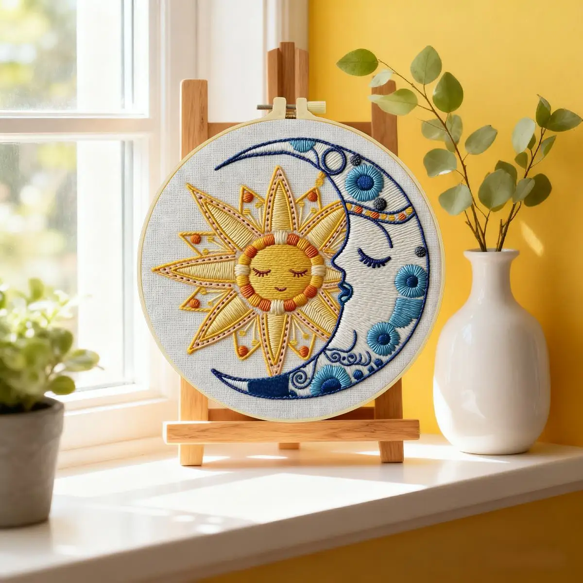 1 Stück 20X20CM/15X15CM 7,87/6,3 Zoll Sonne und Mond Stickerei Starter-Kit DIY-Kit DIY-Stickerei-Set Handarbeiten Nähkunst – Detail 1