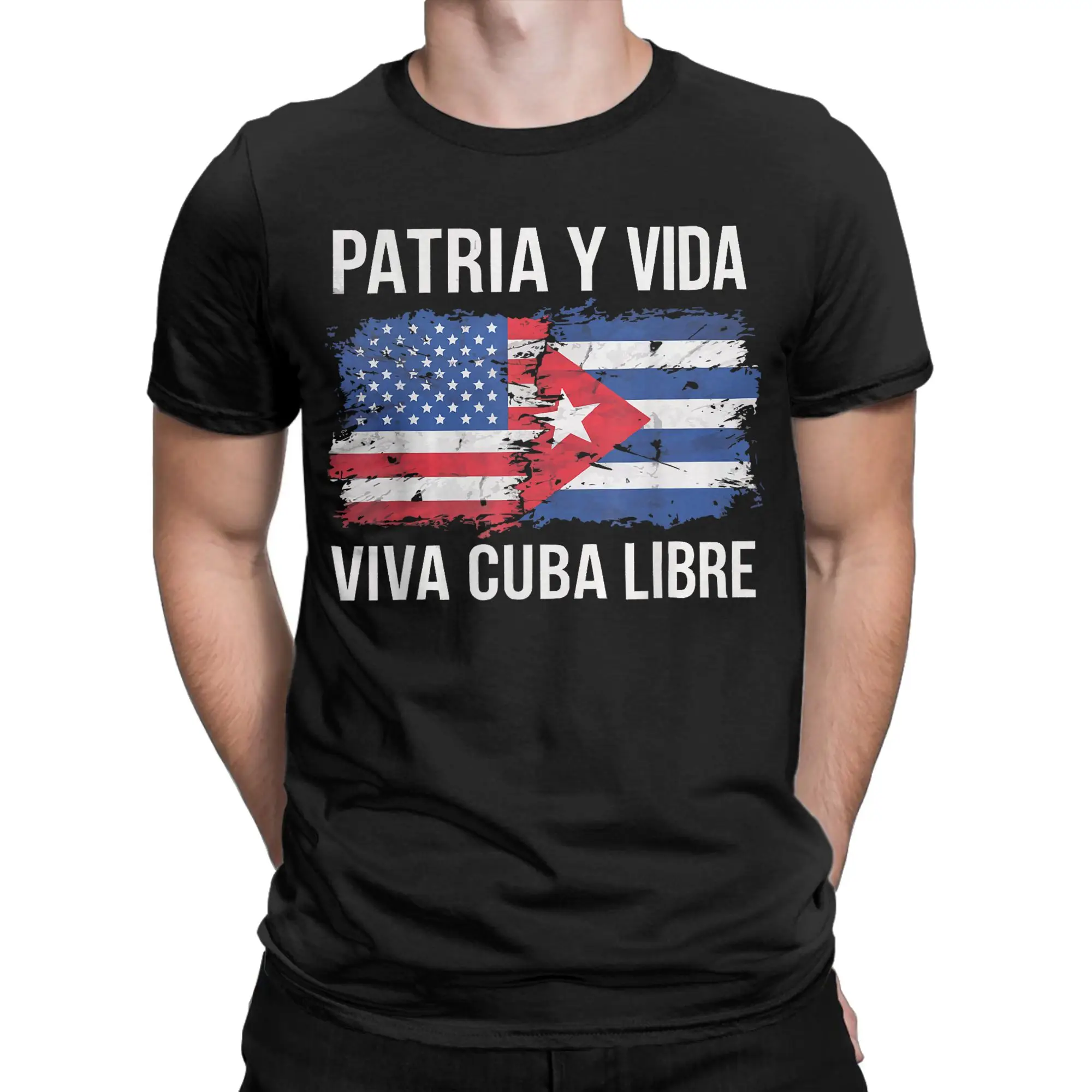 Men Women Half Cuban Half American Country USA Flag Cuba T Shirt  100% Cotton Clothing Novelty Round Neck Tees Gift T-Shirt