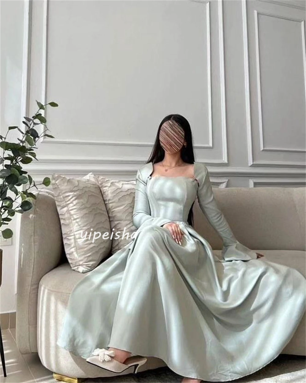 Customized  Jersey Ruffle Ruched Homecoming A-line Square Neck Bespoke Occasion Gown Midi Dresses  Sexy Casual 