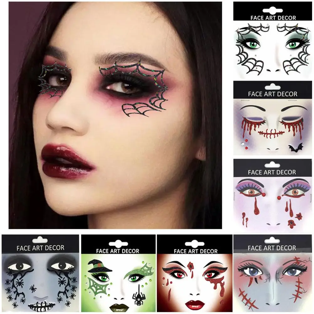 Pegatinas faciales coloridas para Halloween, pegatinas de maquillaje de ojos faciales, maquillaje de mujeres para cara, accesorios de Rave para fiestas, Festival,Dail K9U1