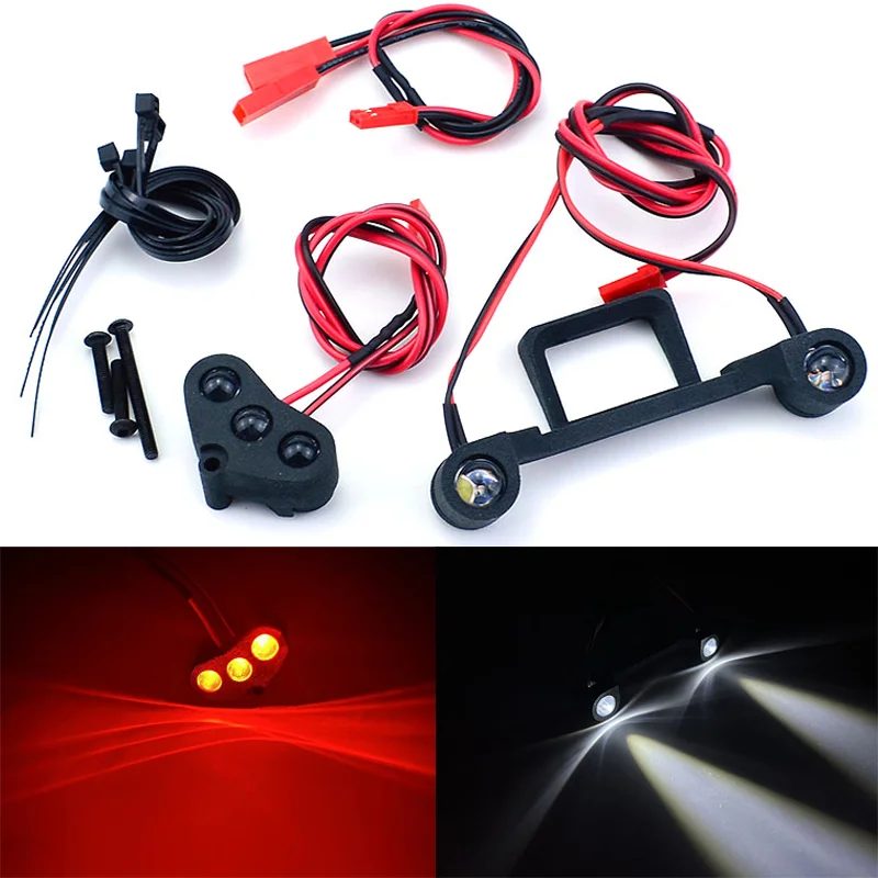 For 1/10 Traxxas RC Car Rustler 4X4 VXL XL-5 Front & Rear LED Light Spotlights Lighting System Mount with Adapter Cable Parts