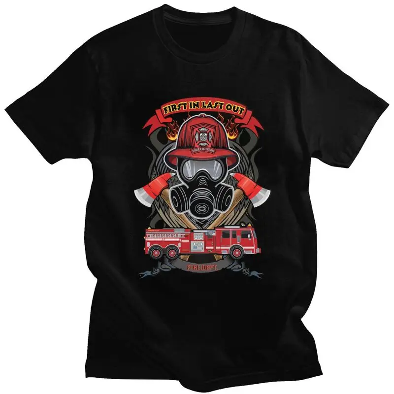 Custom Trendy Vintage Fire Rescue Fireman Skull Firefighter T Shirt Men 100% Cotton T-shirt Casual Tees Fashion Tshirt