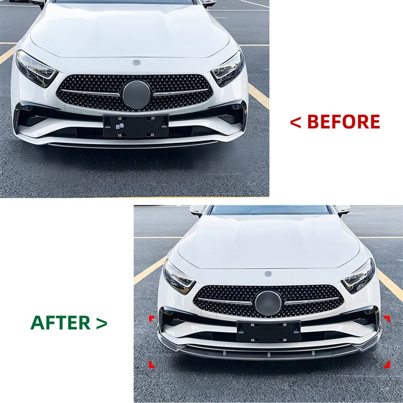 Car Front Lower Bumper Chip Lip Kit Glossy Spoiler Splitter Canard Deflector Guard For Mercedes Benz CLS C257 2022 + 2023 2024