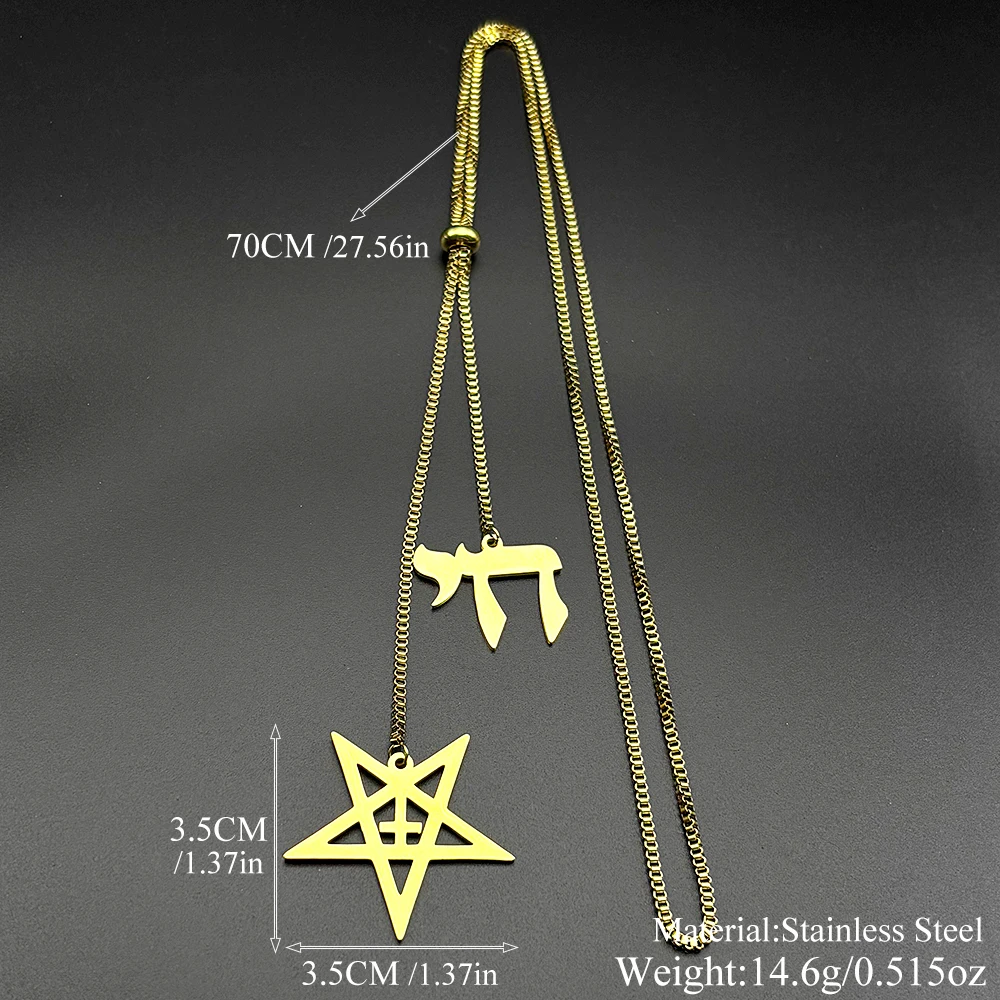 Pentacle inversé croix juive hébreu lettre Chai symbole pendentif collier hommes femmes acier inoxydable israël longue chaîne bijoux
