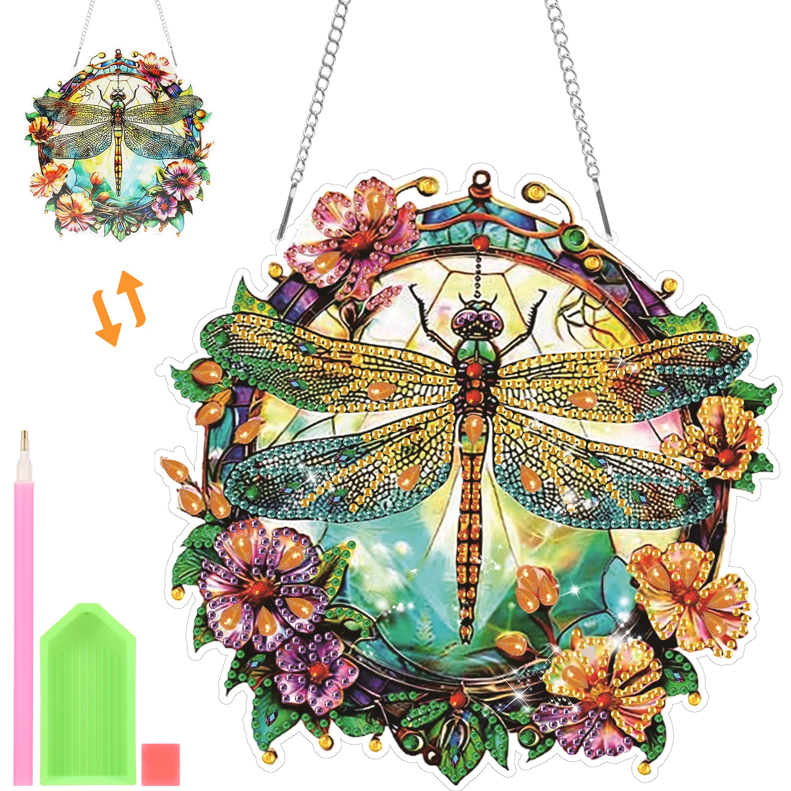 Dragonfly Hanging Diamond Art Kit DIY Diamond Painting Kit Double Sided Special Shaped Hanging Window Ornament for Home Decor