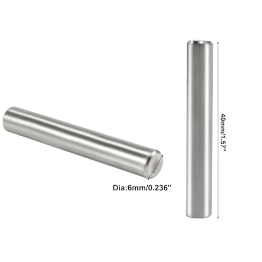 24Pcs 6mm x 40mm/ 1/4 Inch x 1.57 Inch Dowel Pin 304 Stainless Steel Pegs Support Shelves Silver Tone