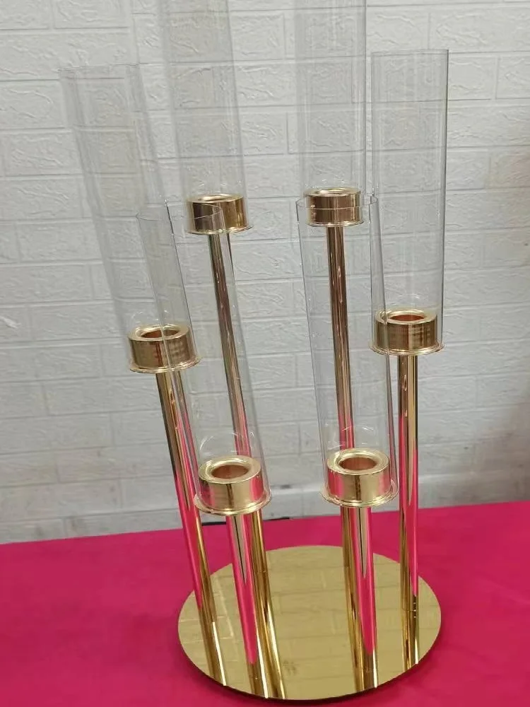 4/5/10 Stück 65cm Luxuriöse Messing-Gold-Hochzeits-Kerzenleuchter mit 5 Armen, winddicht, für verschiedene Stabkerzen, Metall-Kerzenhalter, Laternen und Kerzengläser – Detail 5