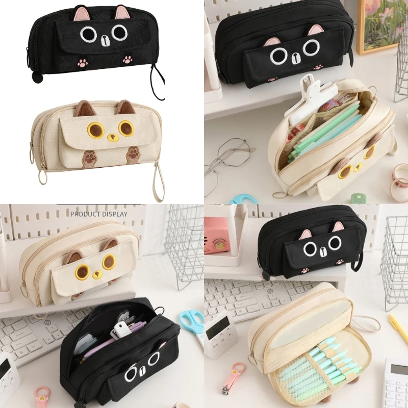 Сумка-карандаш с изображением кошек, канцелярская сумка, милый пенал, большая вместительная сумка-карандаш, косметичка, школьные