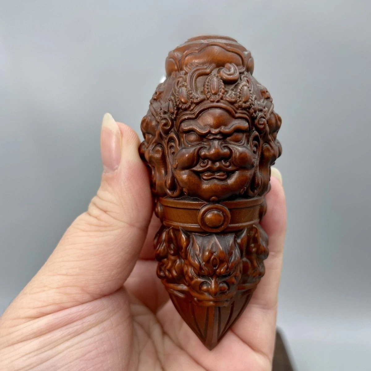 Hand Carved Wood Vajra pestle Statue Figurine Desktop Ornaments Home Decoration