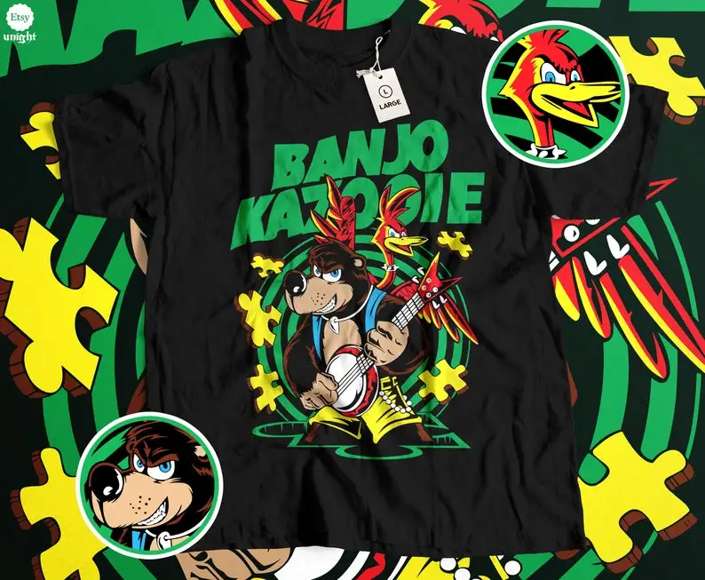 Unisex Banjo-Kazooie Adventure T-Shirt - Gamer Tee , Nostalgic 90s Gear, Bear & Bird Duo Tshirt