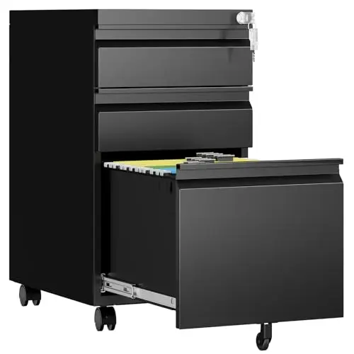 3 Drawer Mobile File Cabinet with Lock, Rolling Filing Cabinets for Home Office, Under Desk Small File Cabinet Three
