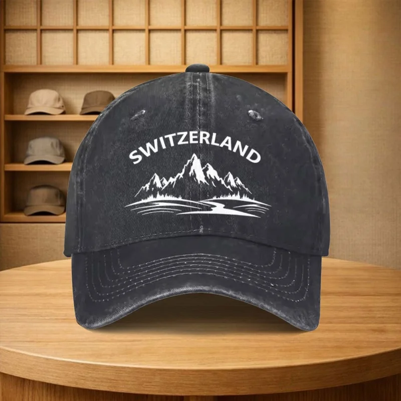 A Vintage High-Quality Swiss Mountain Pattern Baseball Cap Available in Multiple Colors, an Essential Accessory for Family Parti