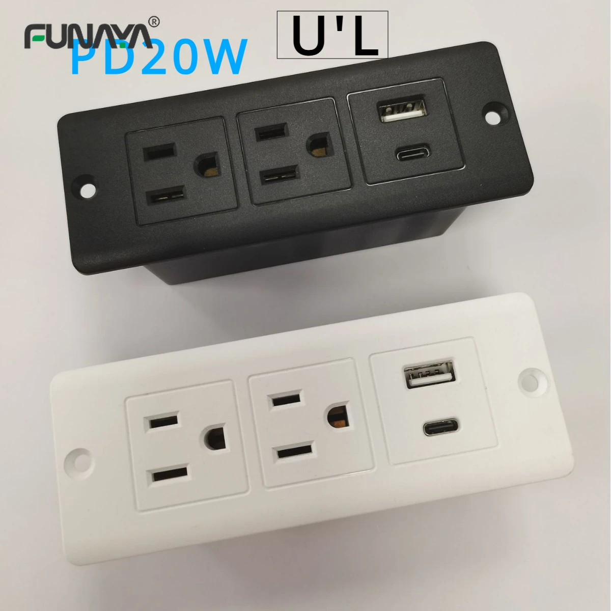 

UL US Hidden Power Electric Socket Table 15A 2500W PD 15W USB Type-c 2 Outlets Furniture AC110 220V Embedded Black Sofa Sockets