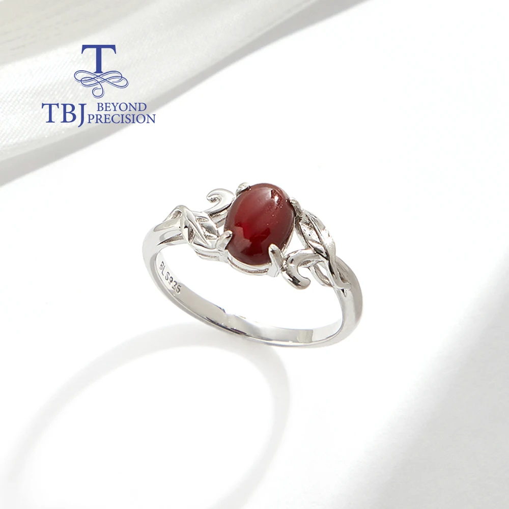 

Elegant 925 sterling silver natural oval 6*8mm Garnet gemstones ring Tree Leaves Design fine jewelry for women's proposal gifts