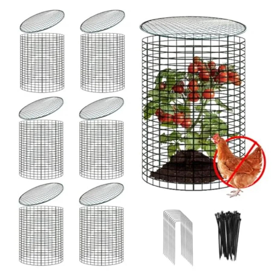 

6 комплектов защитных ограждений для садовых растений 24'' x 12'' от вредителей с отсоединяемыми крышками, металлические клетки-сетки для растений, защитные колбы из куричьей проволоки с отверстиями