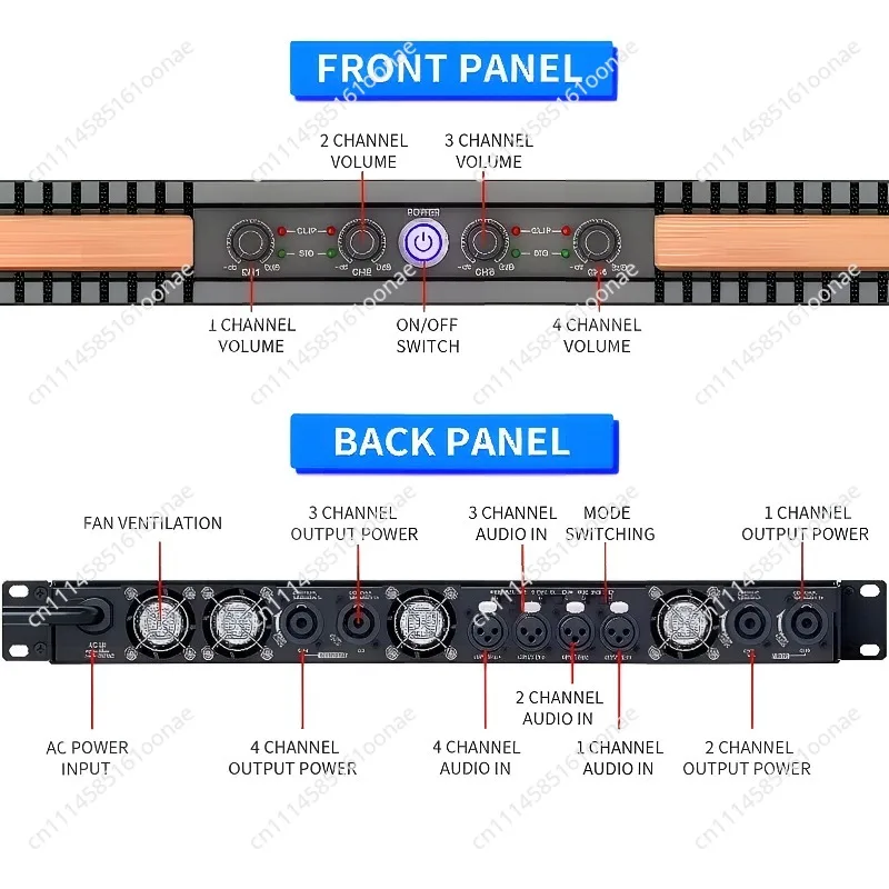 Professional 1600W Class D 4 Channel 1u Sound Digital Bass Audio Amplifier High Power Amplifier