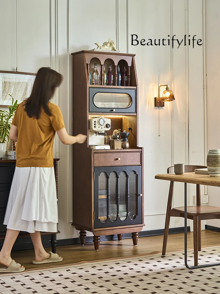 

French antique wine cabinet display living room integrated wall dining side cabinet household narrow side high cabinet solidwood