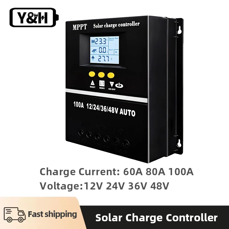 Y&H 60A 80A 100A MPPT Solar Charge Controller 12V 24V 36V 48V Solar Panel Battery Intelligent Regulator for Lead-acid/Lithium