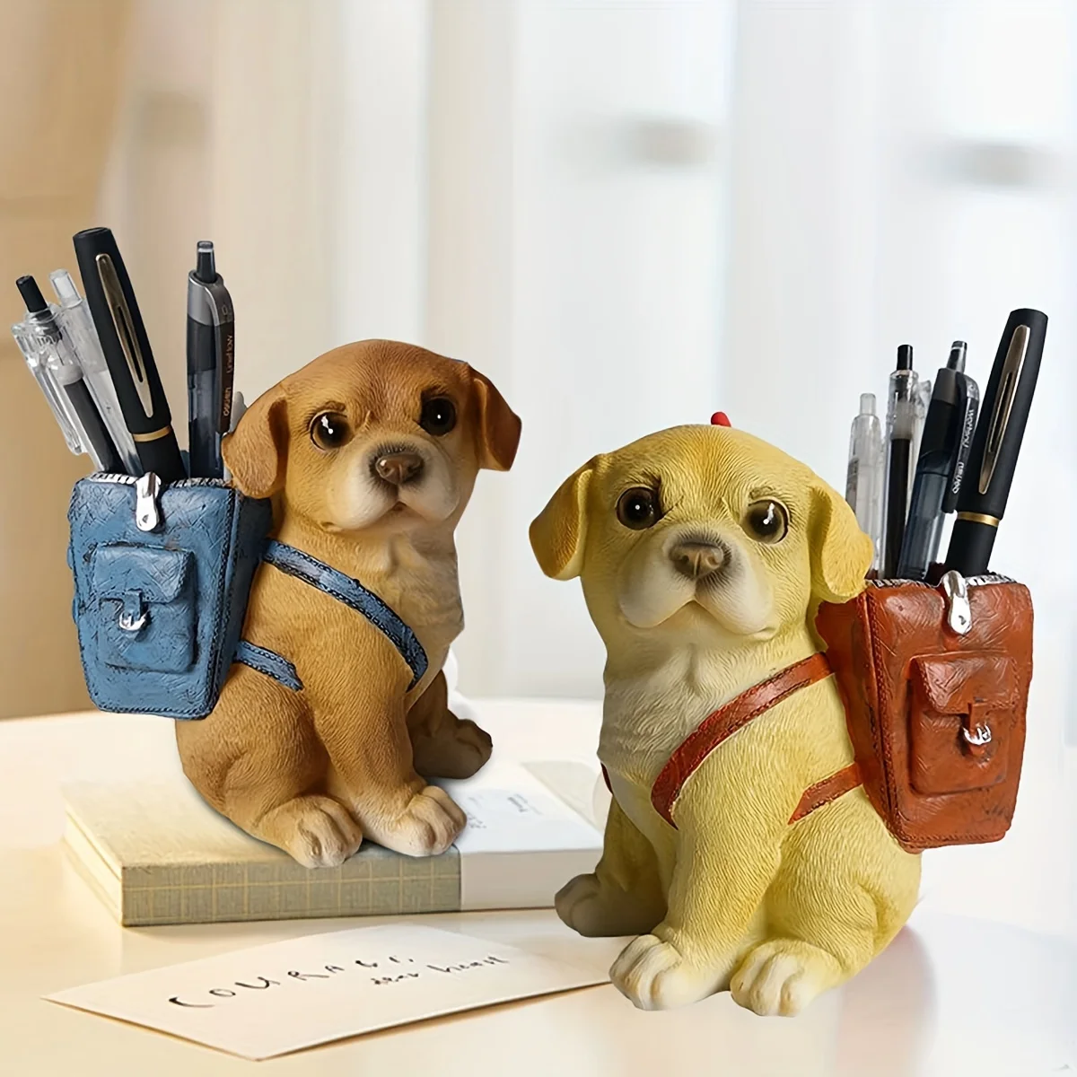 Cute Puppy Pen Holder - Resin desk decoration for offices and homes, perfect birthday gift for students and young adults