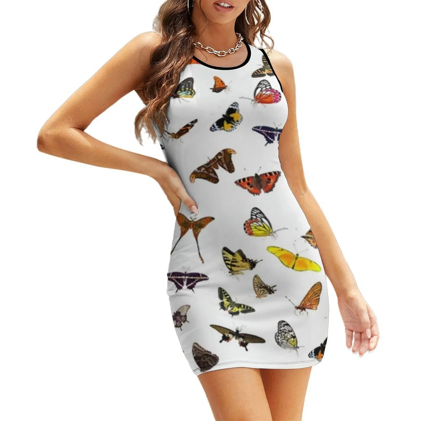 

2.B- Butterflies Patern - Multicolor Sleeveless Sundress summer dress womens 2025 clothes for woman dresses with long sleeves