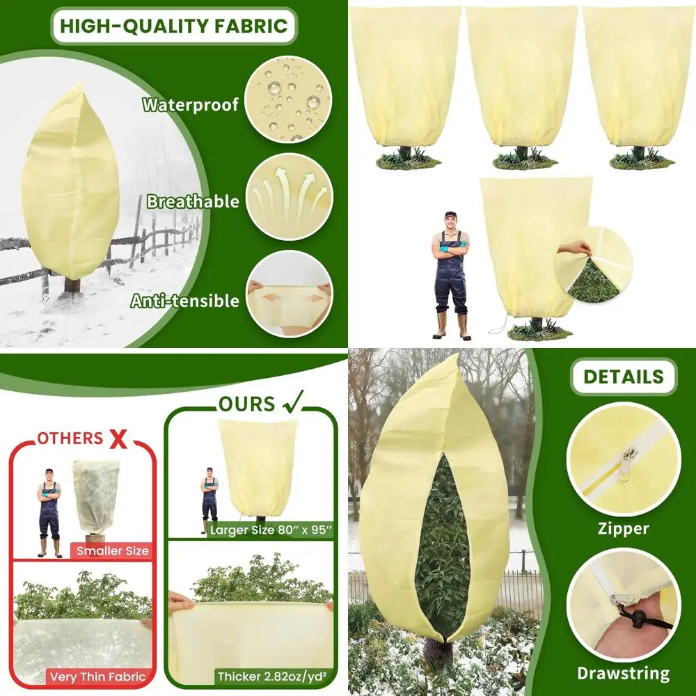 

Thickened 2.82 oz/yd² Plant Covers for Winter Protection, 4 Packs, Zippered & Drawstring, 78x41 Inch Frost Cloth for Outdoor Pla