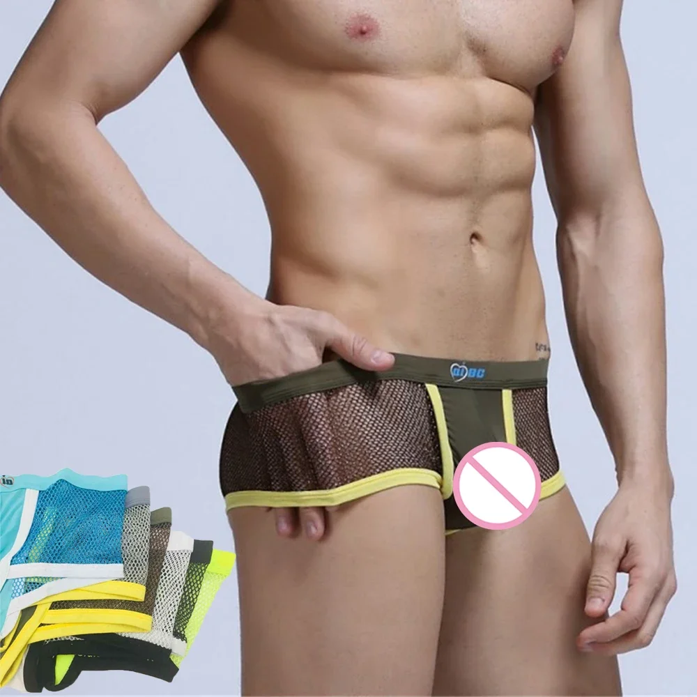 

YUFEIDA 6pcs/lot Men Transparent Mesh Boxers Shorts Sexy Underwear Soft Short Boxershorts Mesh Underpant Panties 3D Pouch Shorts