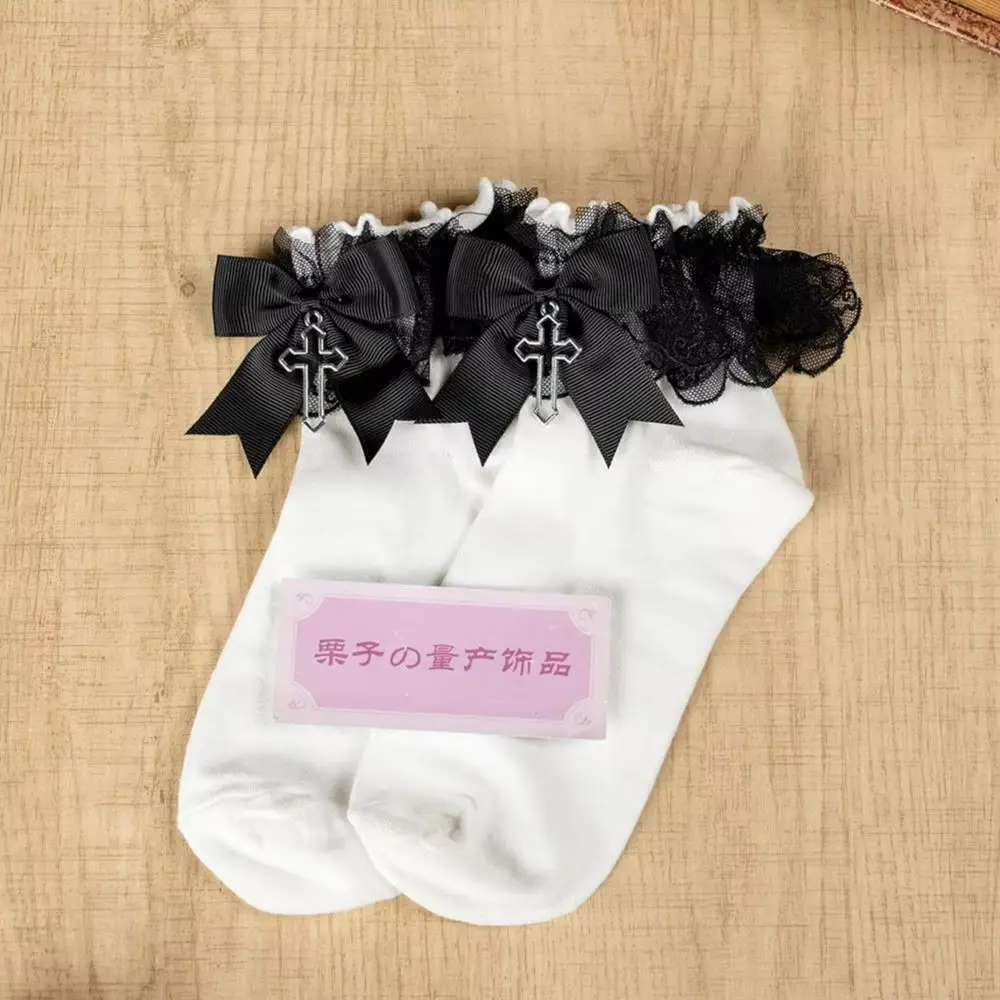 JK Lolita Lace Sock Bow Knot Sweet Socks Female Stockings Teen Uniform Calf Sock Student Cute JK Socks