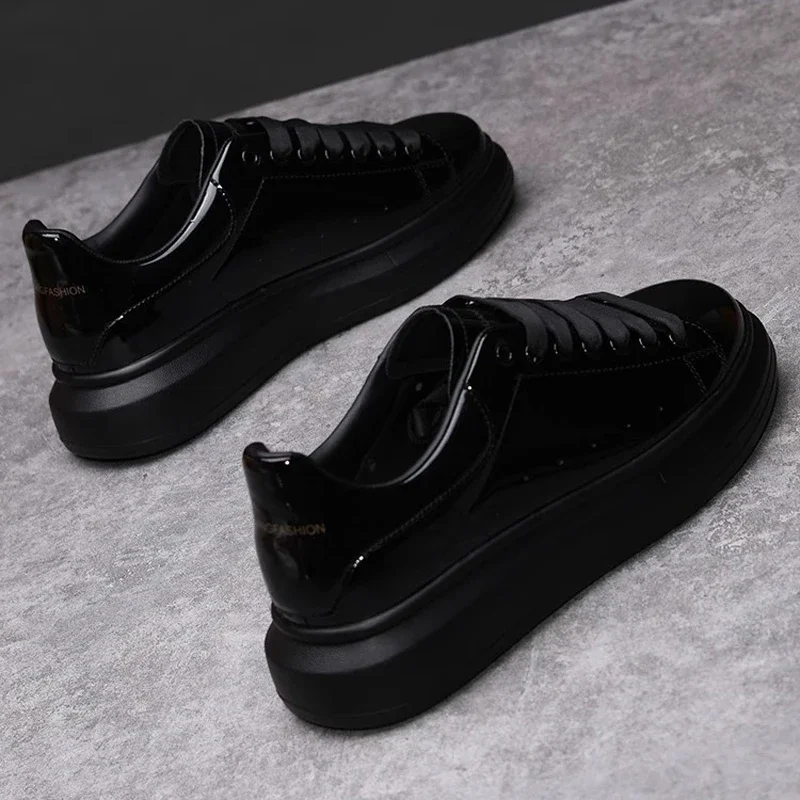 Tênis preto lustroso masculino, sapatos casuais, branco, casal, marca, primavera e outono, novo estilo, moda, 2022