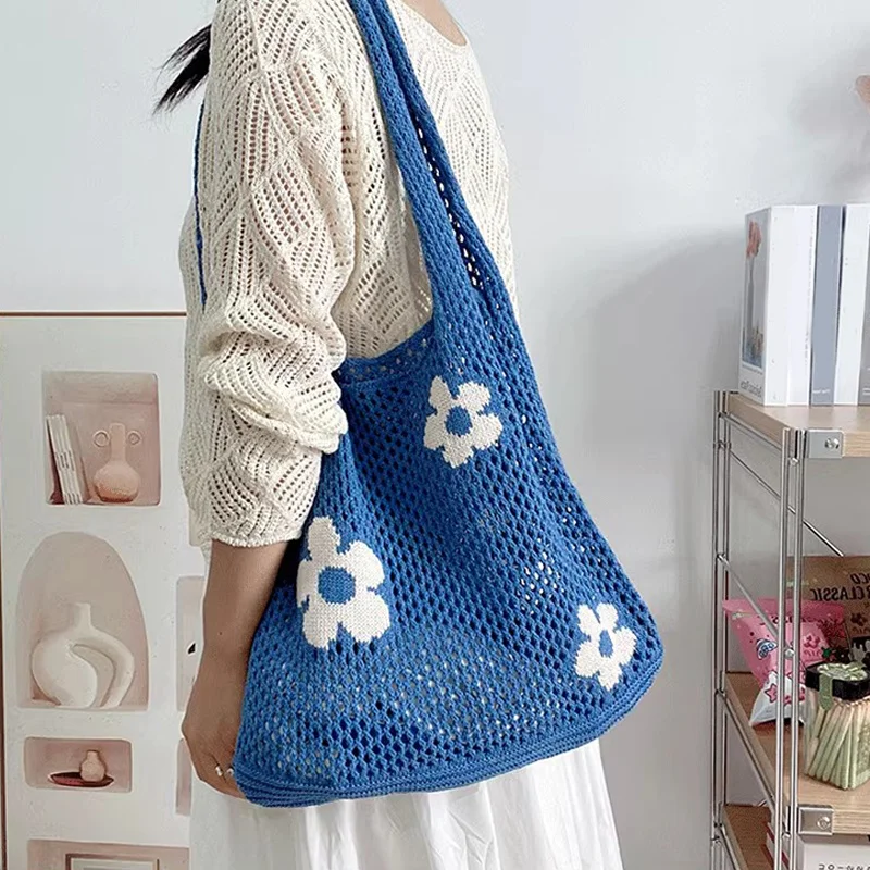 Torebka damska, ażurowa torebka na ramię, modna torebka, super stylowa torebka z dzianiny, torebka podróżna na plażę